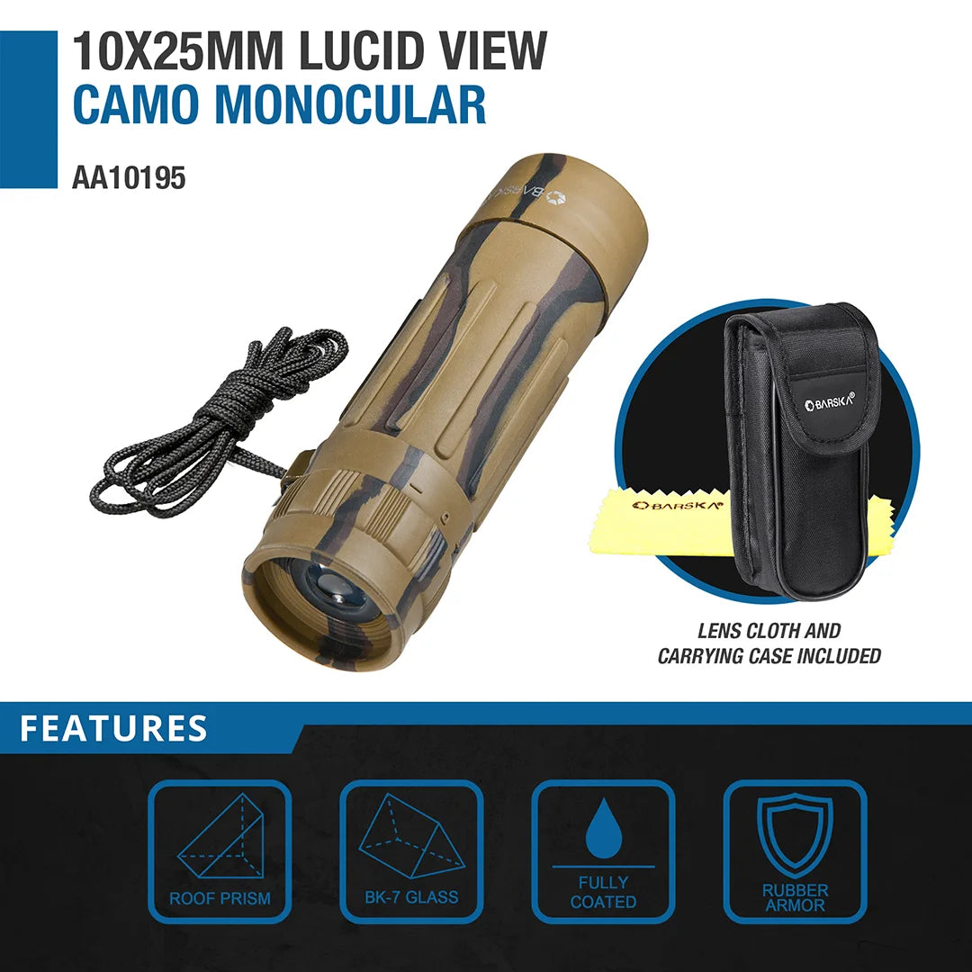 thumbnail image 2 of Barska 10x25 LucidView Camo Monocular With Case – Compact For Hunting & Surveillance, AA10195 2 of 6