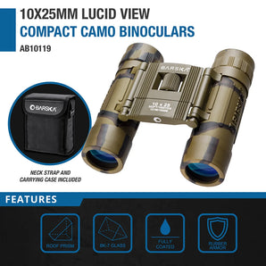 10x25mm Lucid View Compact Binoculars, Camo | AB10119