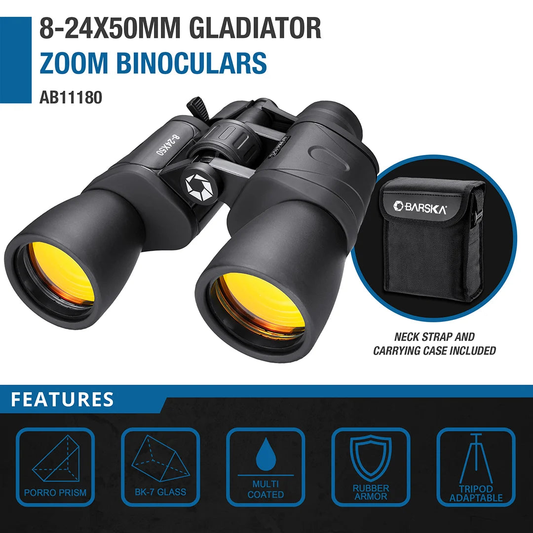 8 24x50mm Gladiator Zoom Binoculars Barska