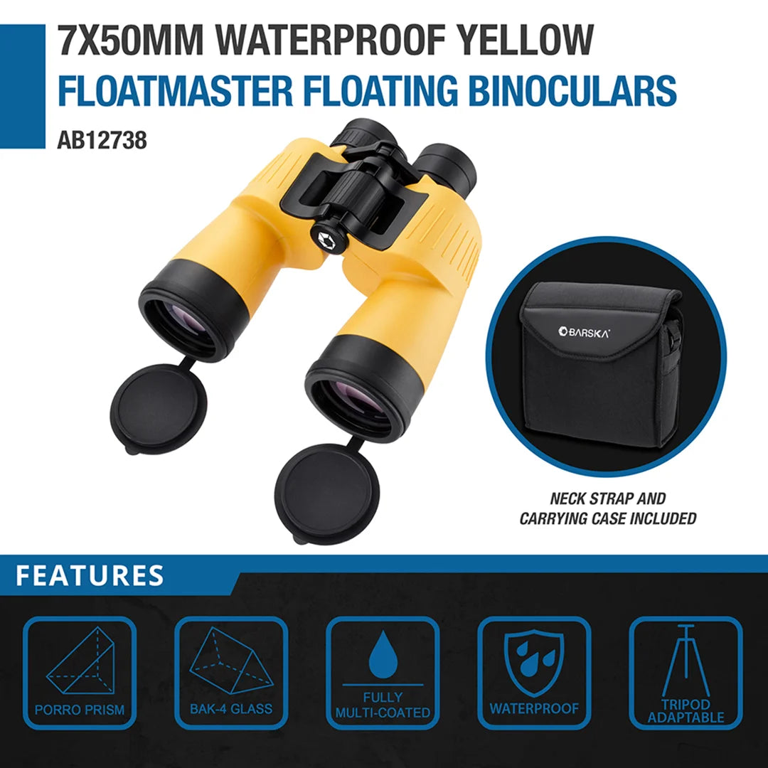 7x50mm Floatmaster Yellow Waterproof Floating Binoculars | AB12738 – Barska