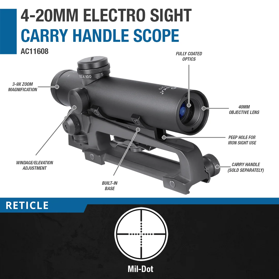 4x20mm Electro Sight Carry Handle Base Mil-Dot Rifle Sight with BDC Tu ...