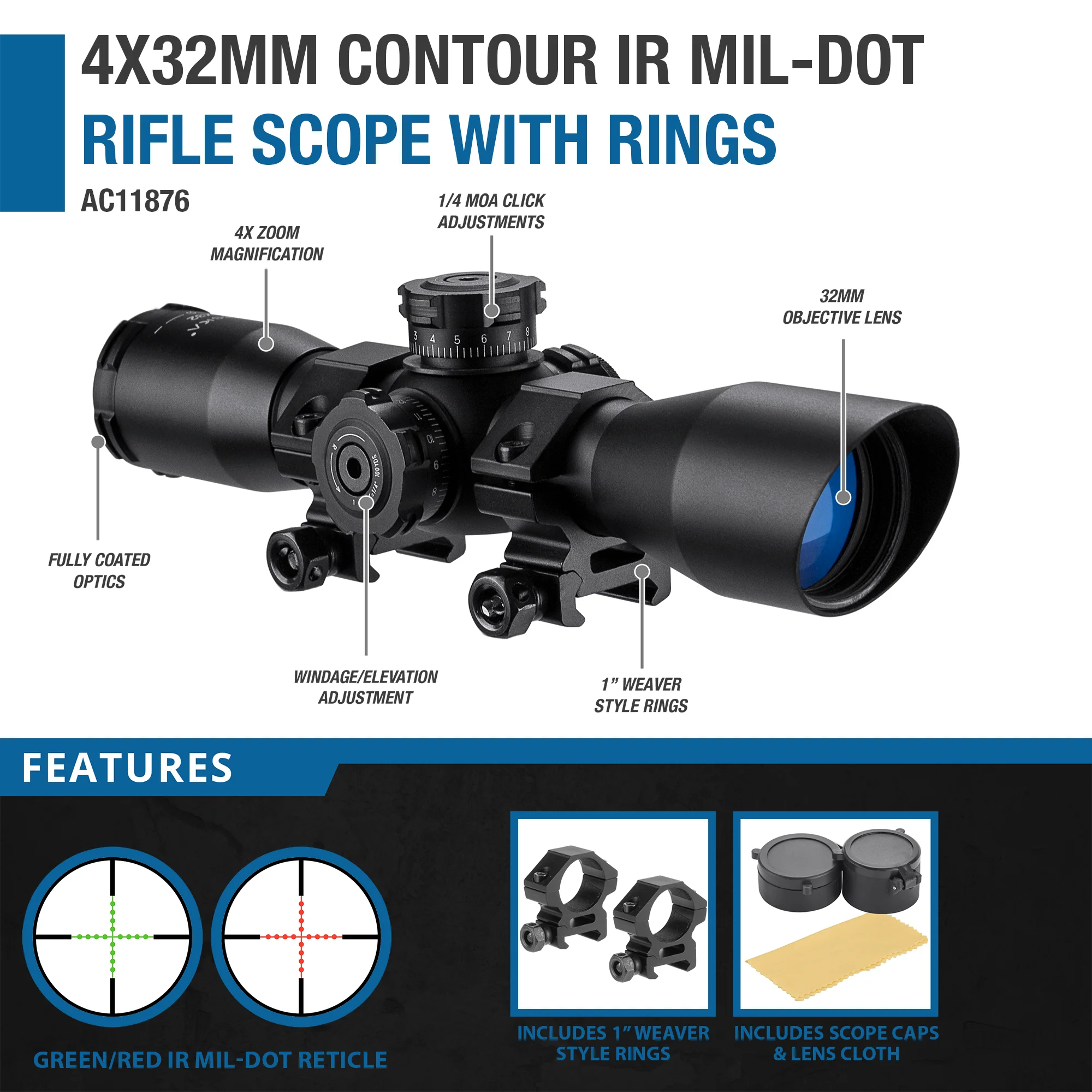 Ir Scopes For Rifles 4x32mm Contour External Turret IR Mil-Dot Rifle Scope with Rings | AC1 ...
