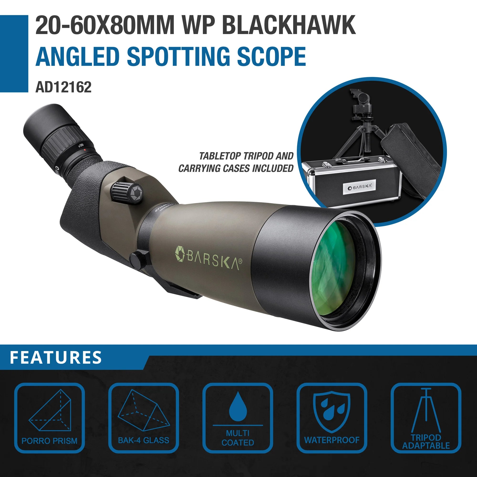 20-60x80mm Blackhawk Waterproof Angled Spotting Scope | AD12162 – Barska