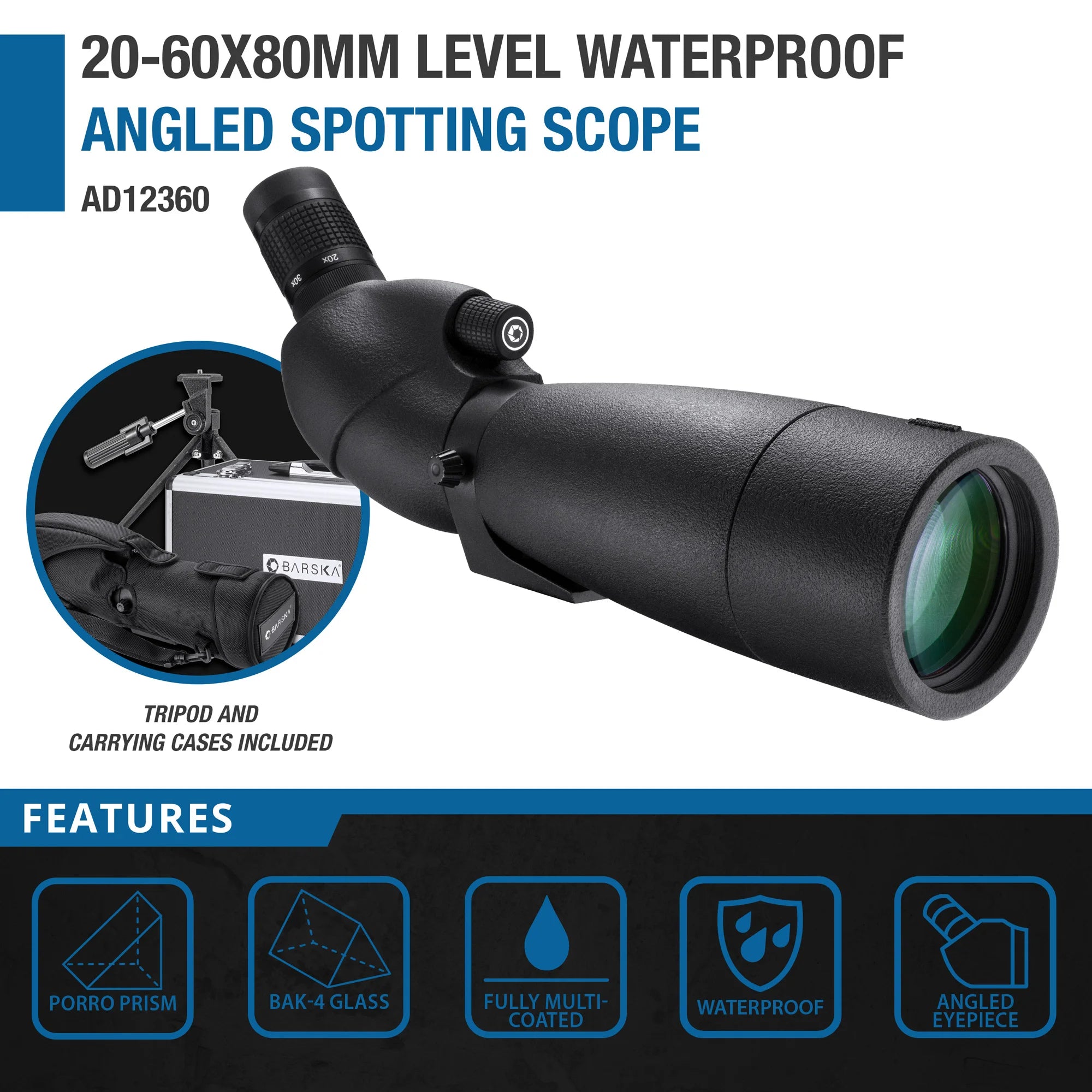 Drop Angle Scope 20-60x80mm Level Waterproof Angled Spotting Scope | AD12360 – Barska