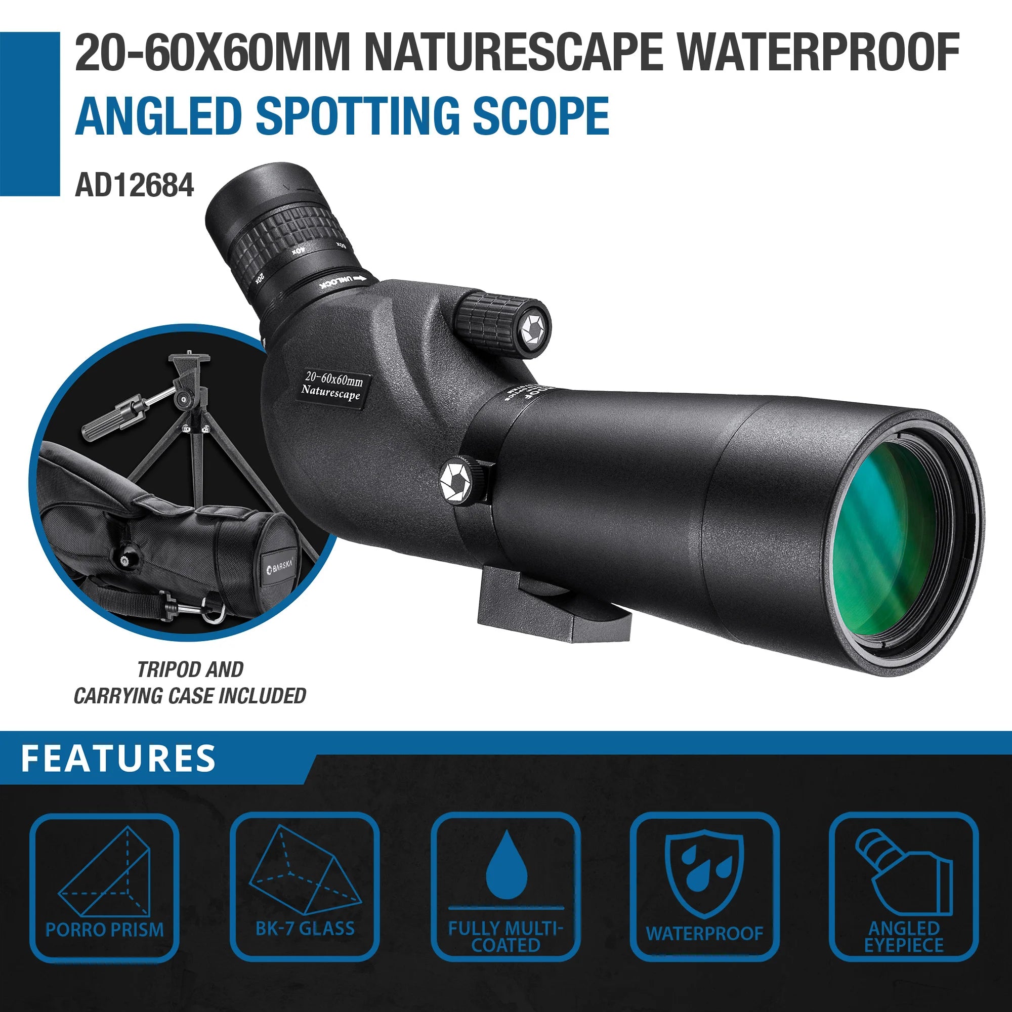 20-60x60mm Naturescape Waterproof Angled Spotting Scope | AD12684 – Barska