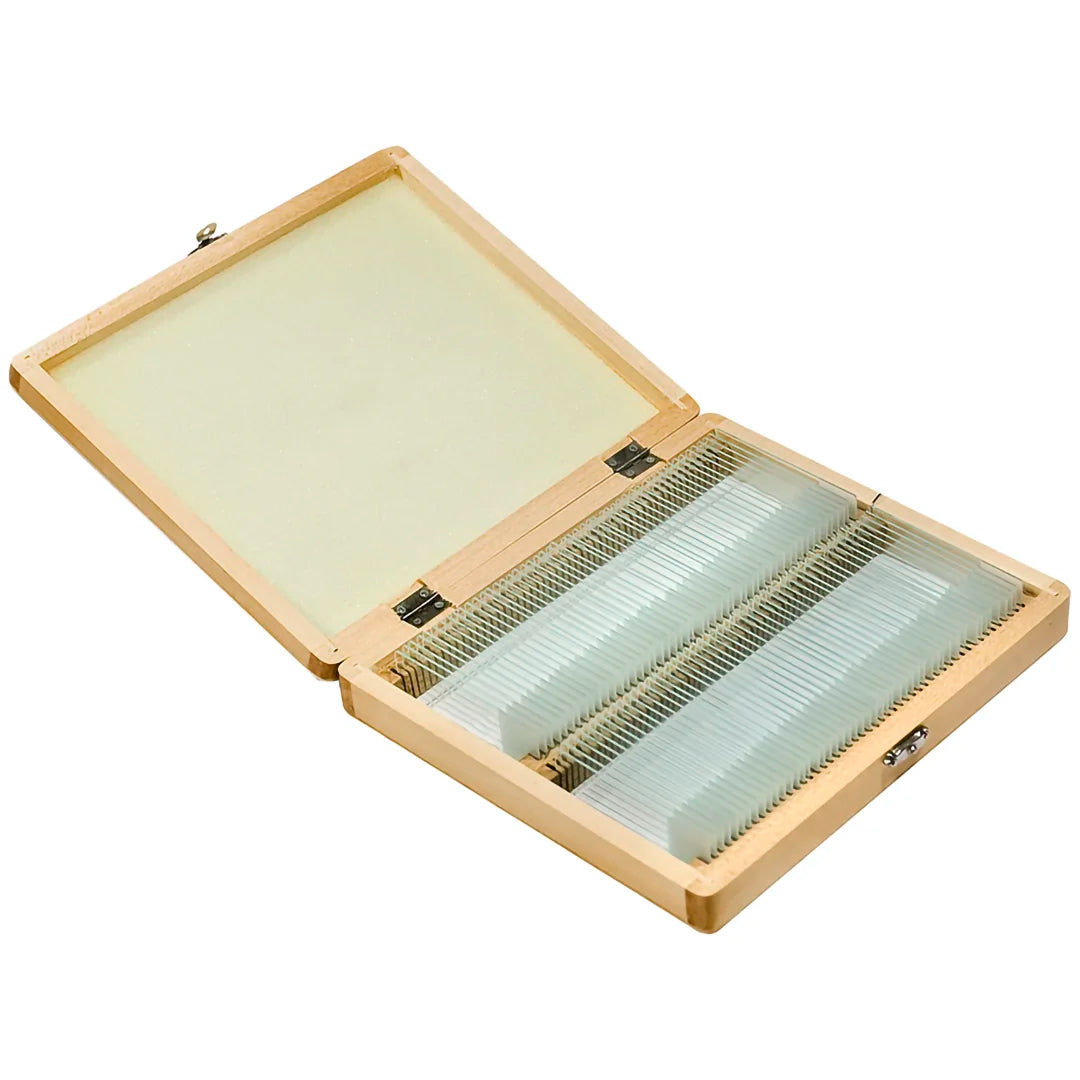 100 Prepared Microscope Slides with Wooden Case | AF11944 – Barska