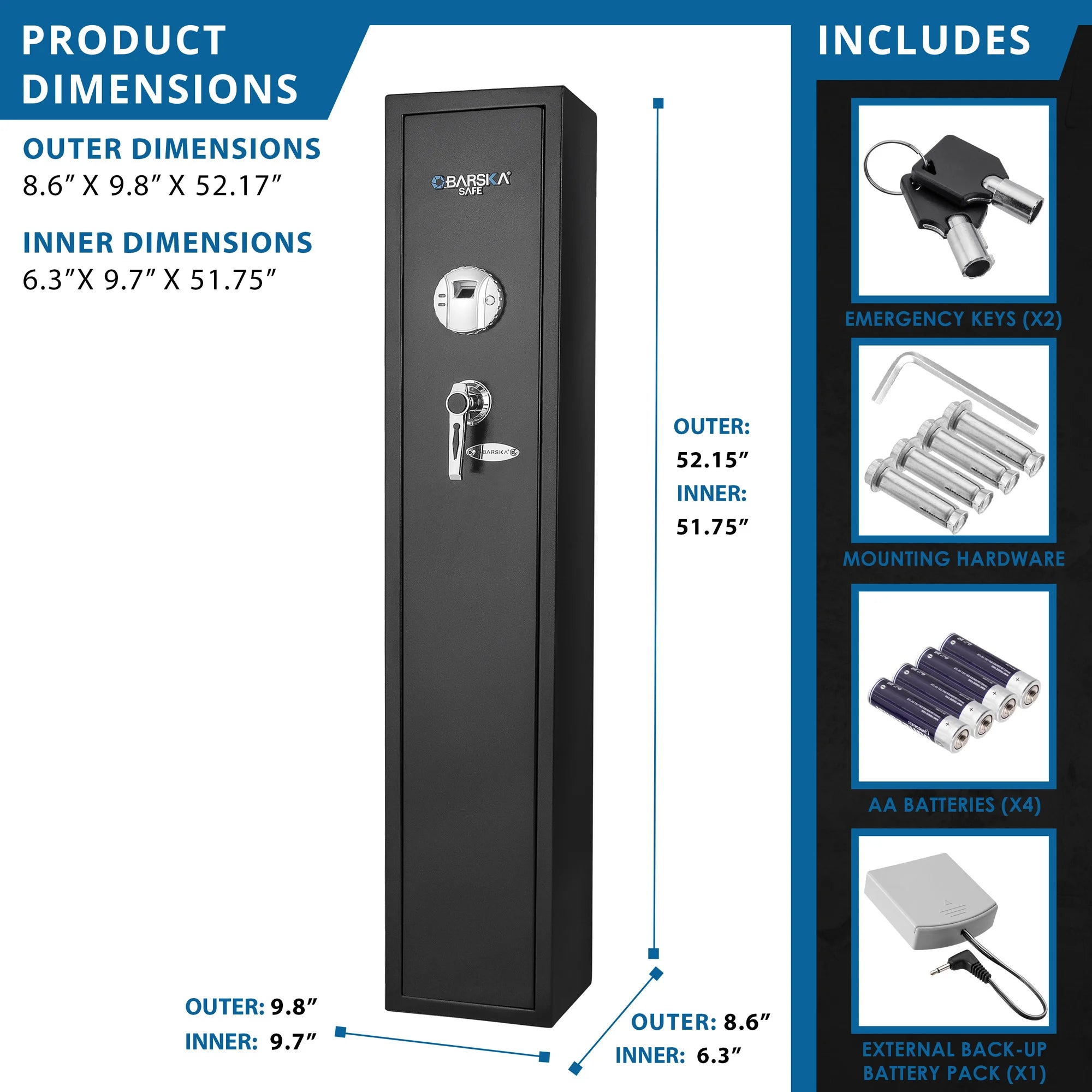 Barska AX11650 14 x 13 x 19 3/4 Black Large Steel Biometric Security Safe with Fingerprint Access and Key Lock - 1.45 Cu. Ft Barska AX11650 14 x 13 x 19 3/4 Black Large Steel Biometric Security Safe with Fingerprint Access and Key Lock - 1.45 Cu. Ft