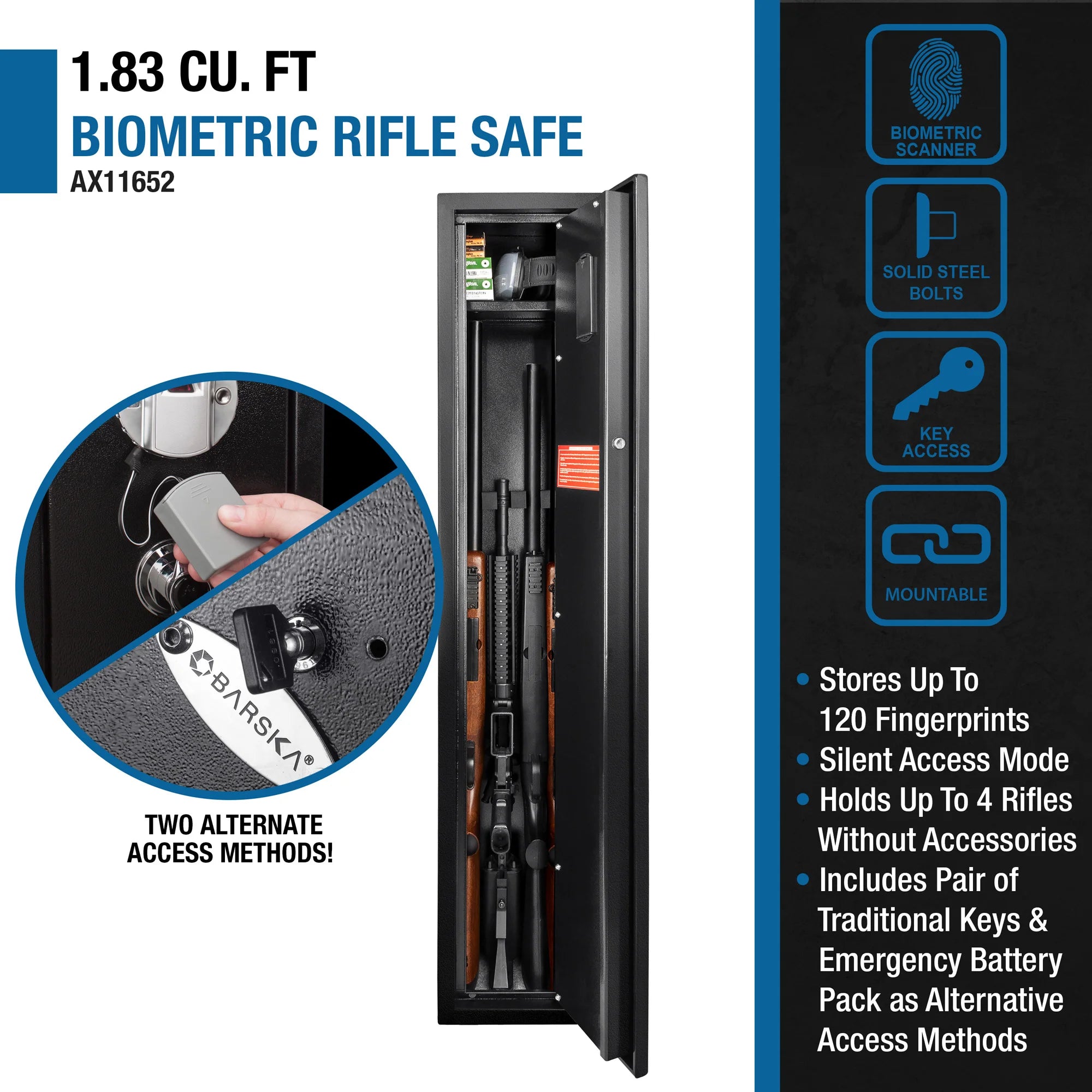 Biometric R Safe 1.83 Cu. ft Biometric Safe, DOJ Approved | AX11652 – Barska