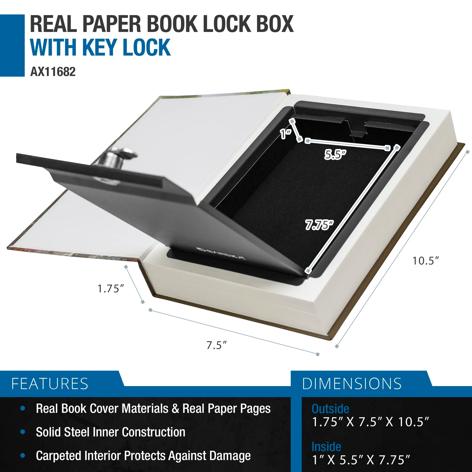 Boock Lock Key Real Paper Book Lock Box with Key Lock | AX11682 – Barska