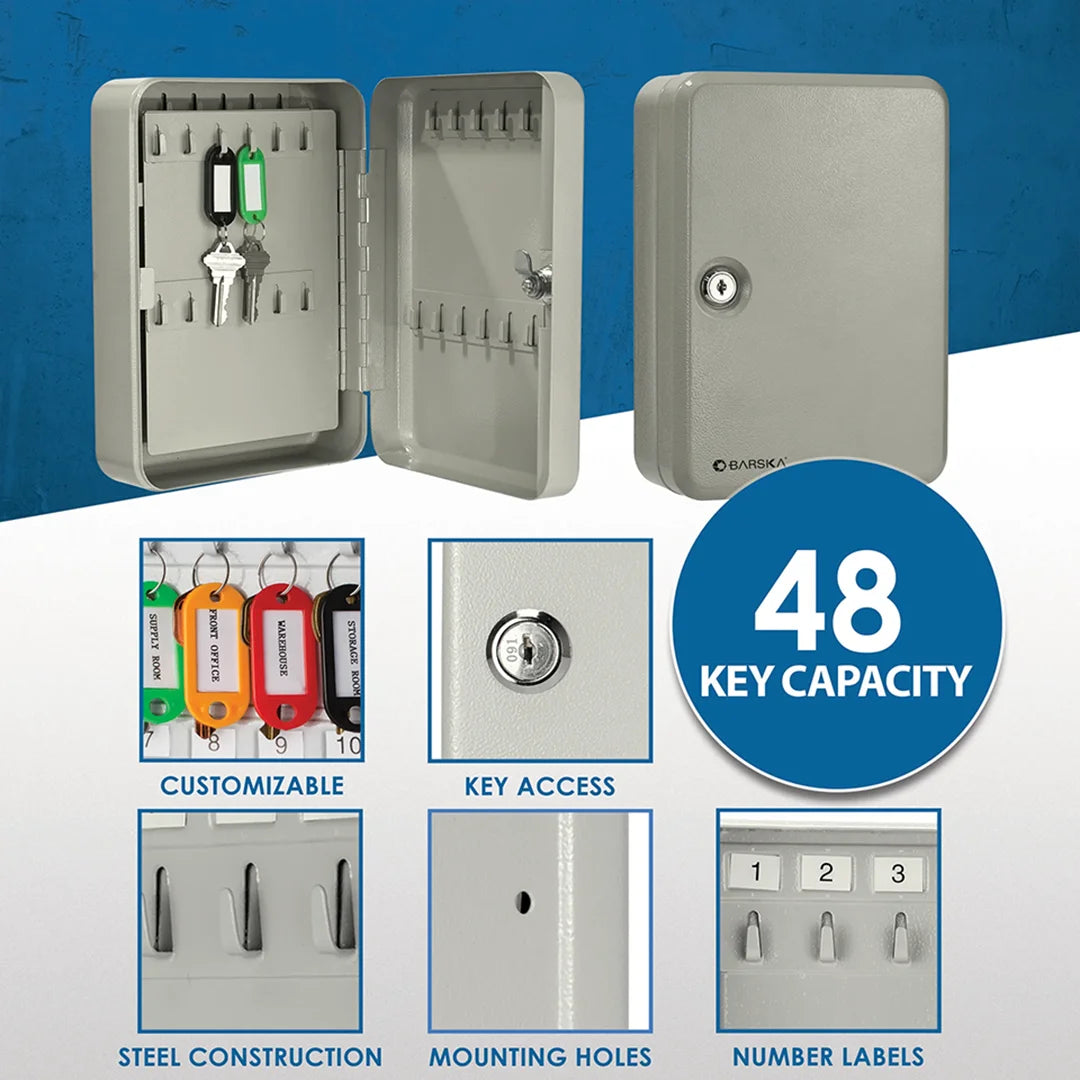Durable Key Roster 48 Capacity Fixed Position Key Cabinet with Key Lock, Grey | AX11692 ...