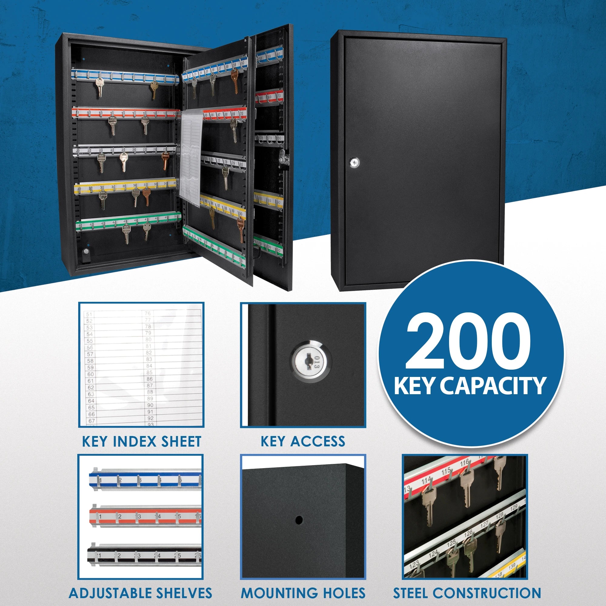 200 Capacity Adjustable Key Cabinet with Key Lock | AX11824 – Barska