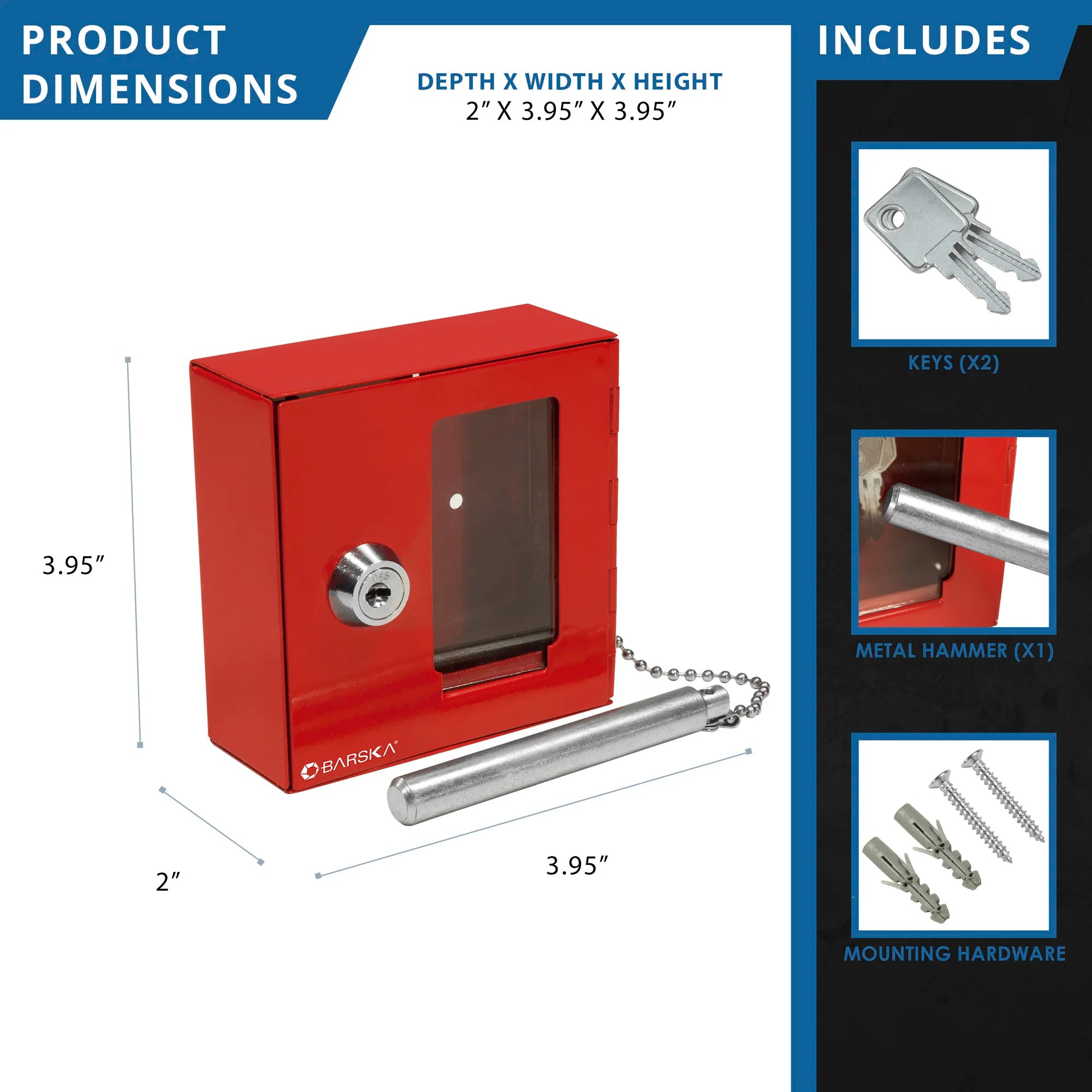 Small Breakable Emergency Key Box with Attached Hammer | AX11838 – Barska
