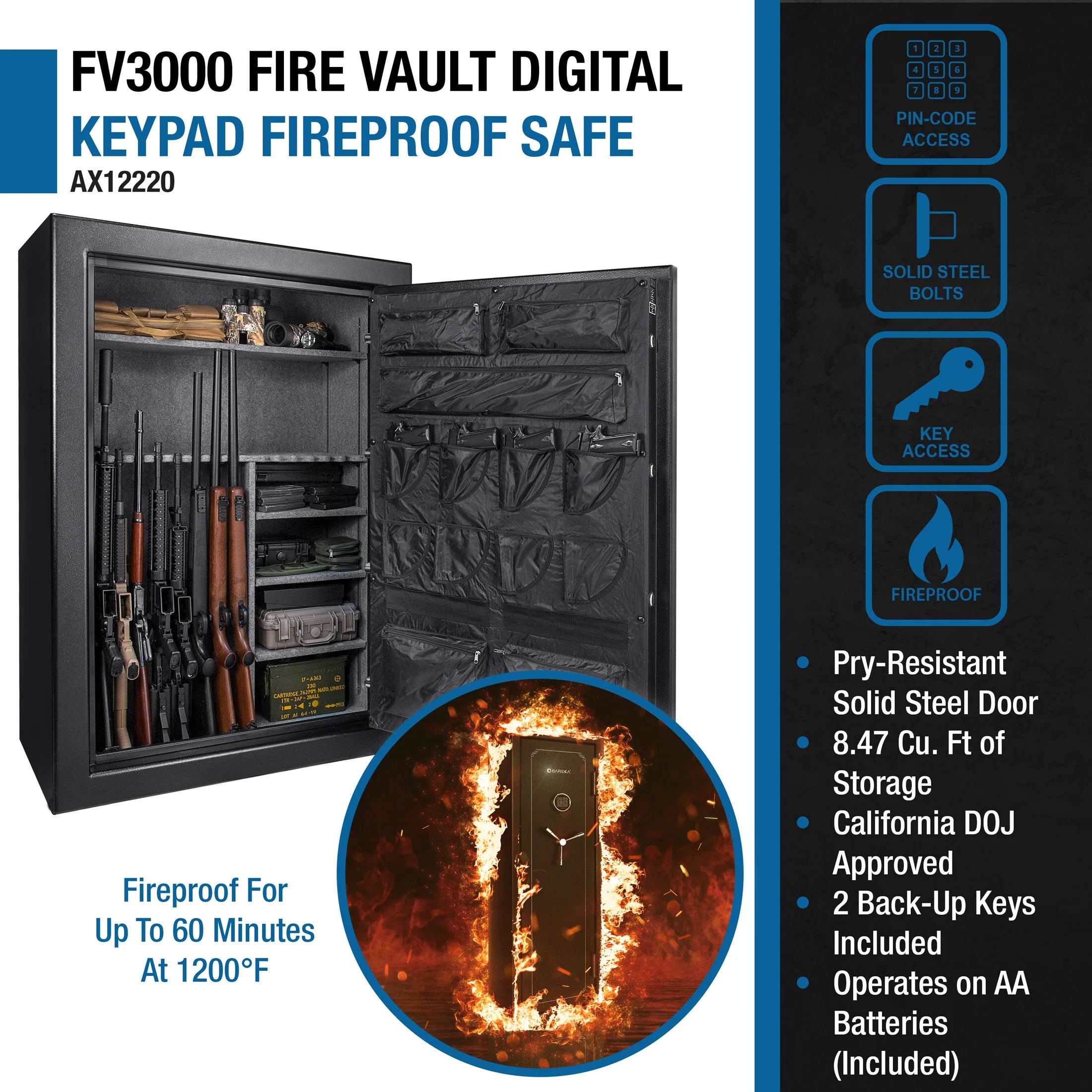 Fire Valut FV3000 FireVault Fireproof Keypad Safe | AX12220 โ Barska