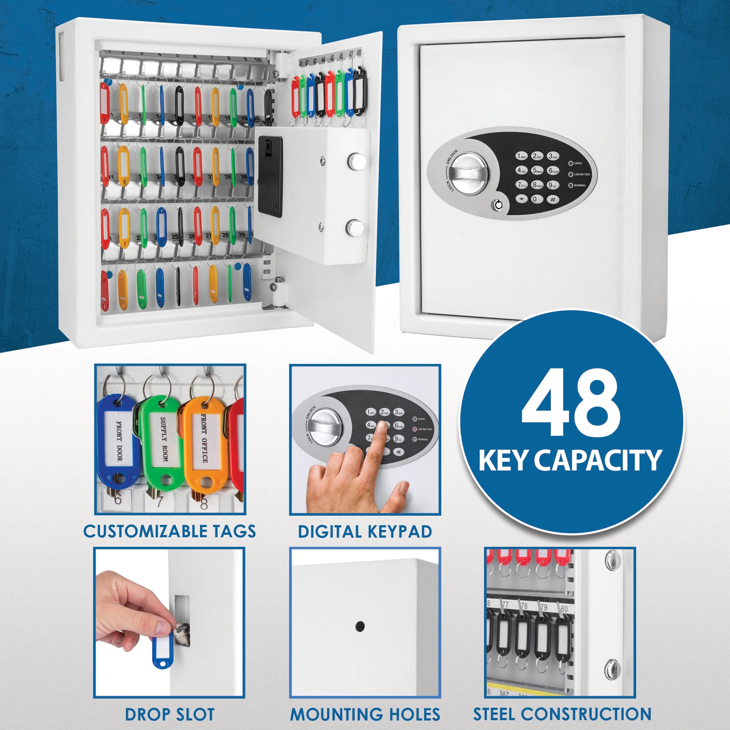 48 Capacity Fixed Position Key Cabinet Digital Keypad Wall Safe | AX12 ...