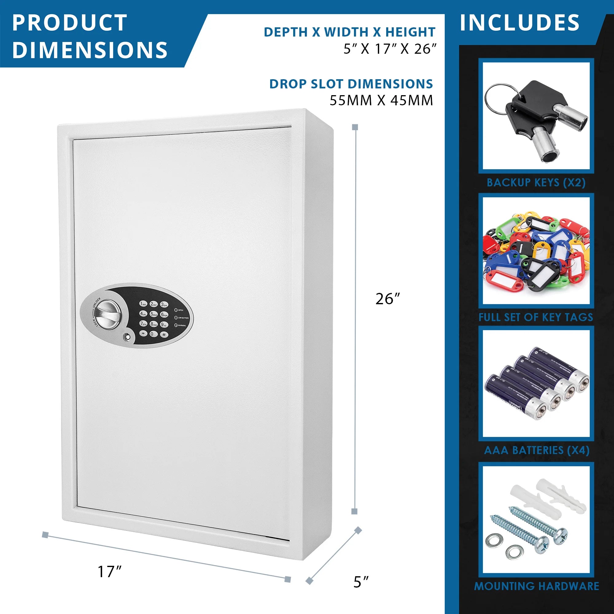 144 Capacity Adjustable Key Cabinet Digital Keypad Wall Safe | AX12660 ...