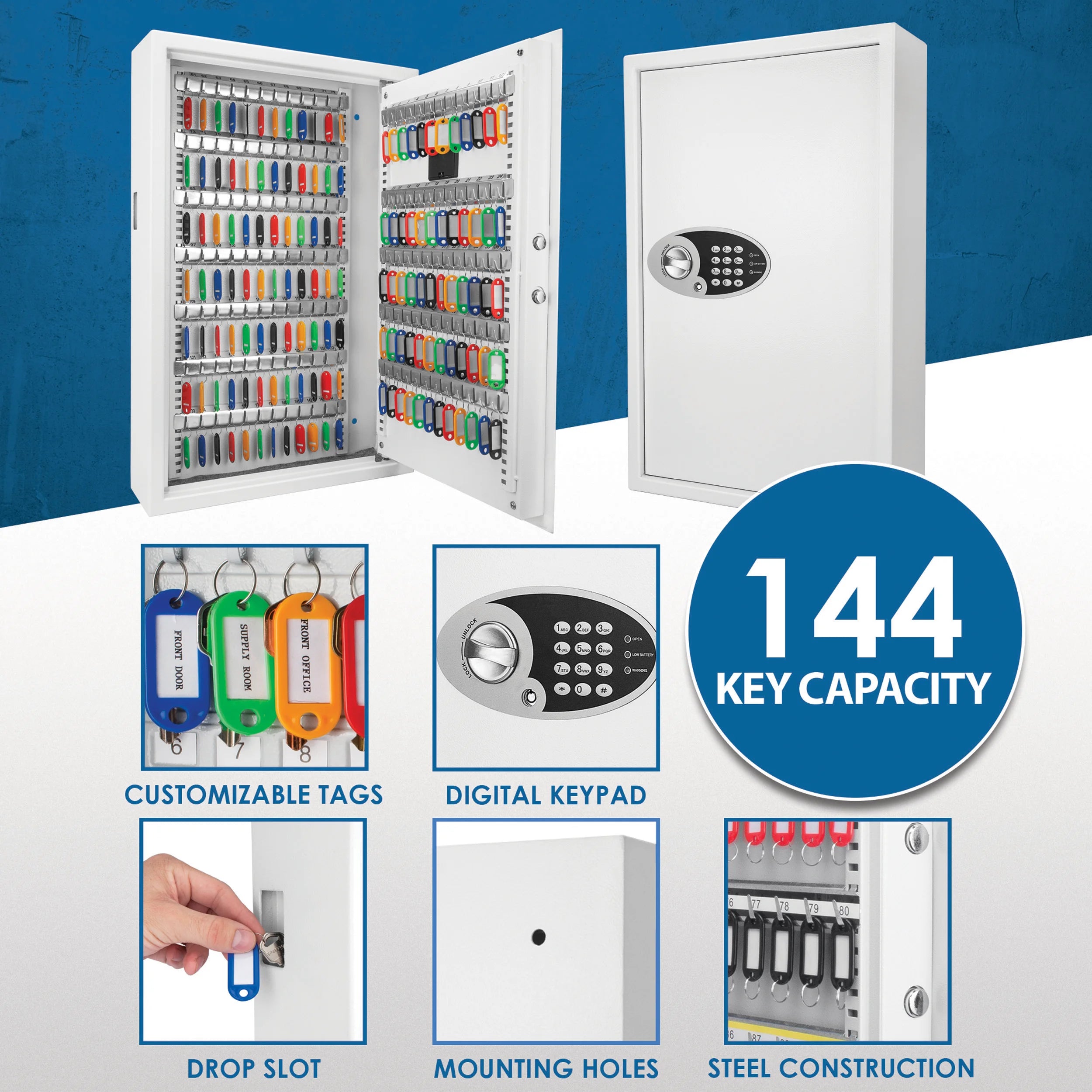 144 Capacity Adjustable Key Cabinet Digital Keypad Wall Safe | AX12660 ...