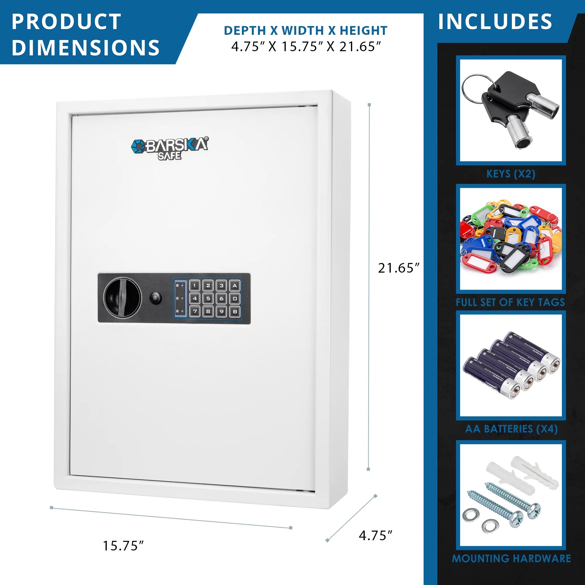 100 Capacity Fixed Position Key Cabinet Digital Keypad Wall Safe, Whit ...