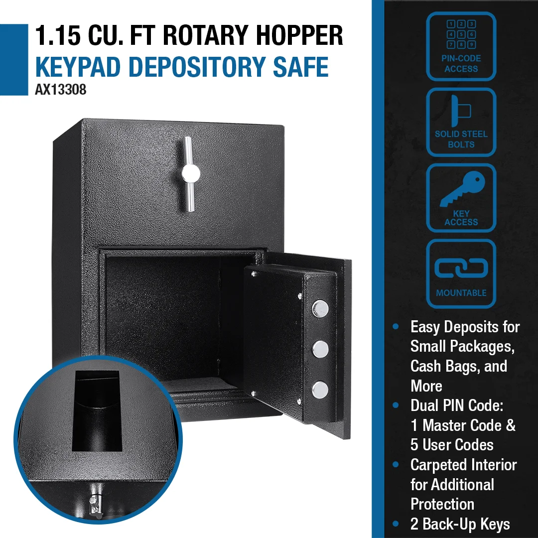 1.15 Cu. ft Rotary Hopper Keypad Depository Safe | AX13308 – Barska 1.15 Cu. ft Rotary Hopper Keypad Depository Safe | AX13308 – Barska