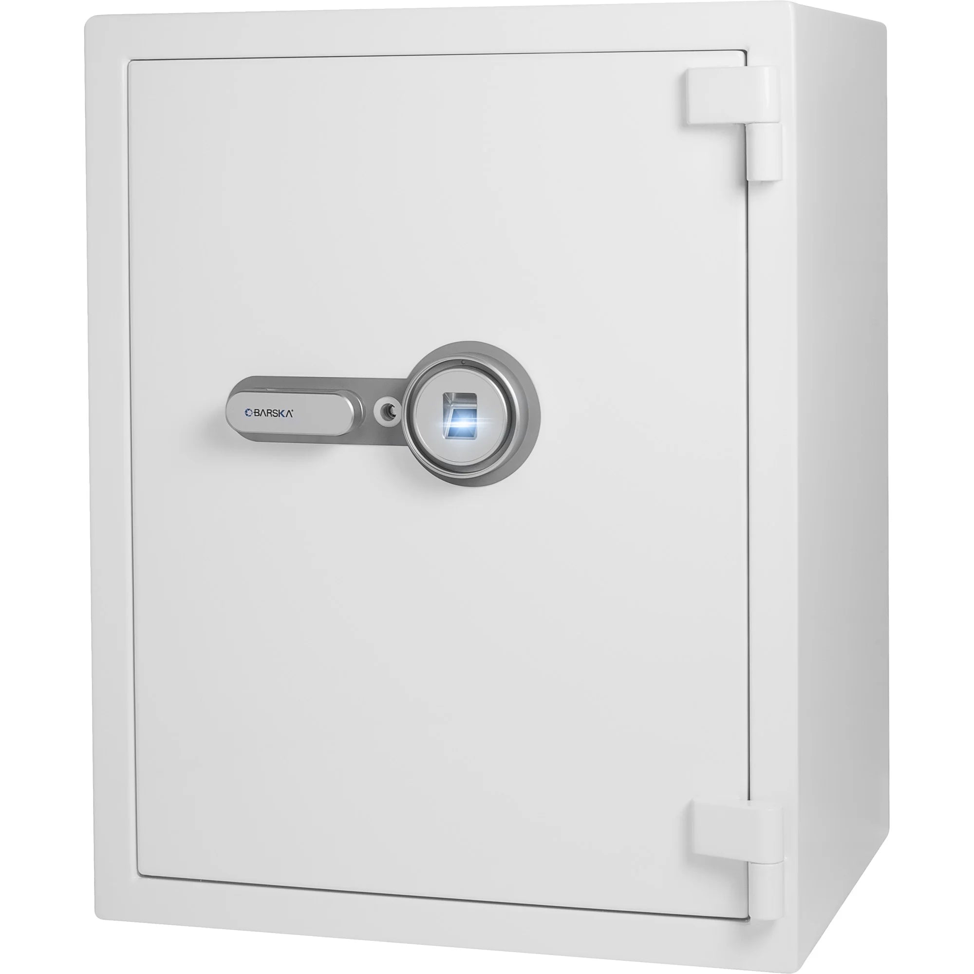 Barska 4.48 Cu. Ft. Biometric Fireproof Safe – White Fingerprint Security Safe 100-User Memory, Fire Rating 30 Min @ 1200°F, Steel Locking Bolts, Key Hooks & Carpeted Interior Fire Safe Jewelry