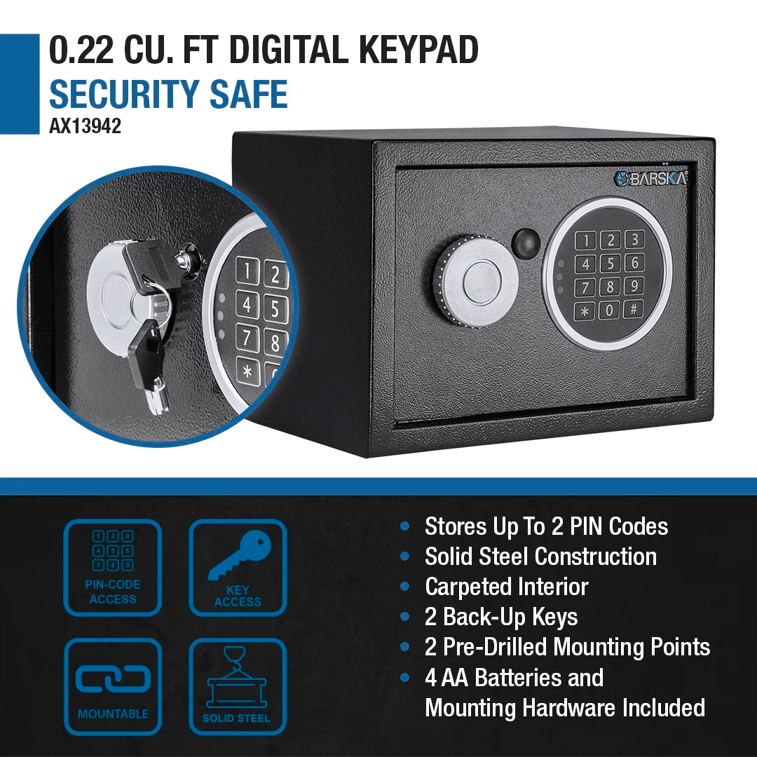 Cardboard Pin Code System 0.22 Cu. ft Digital Keypad Security Safe | AX13942 – Barska