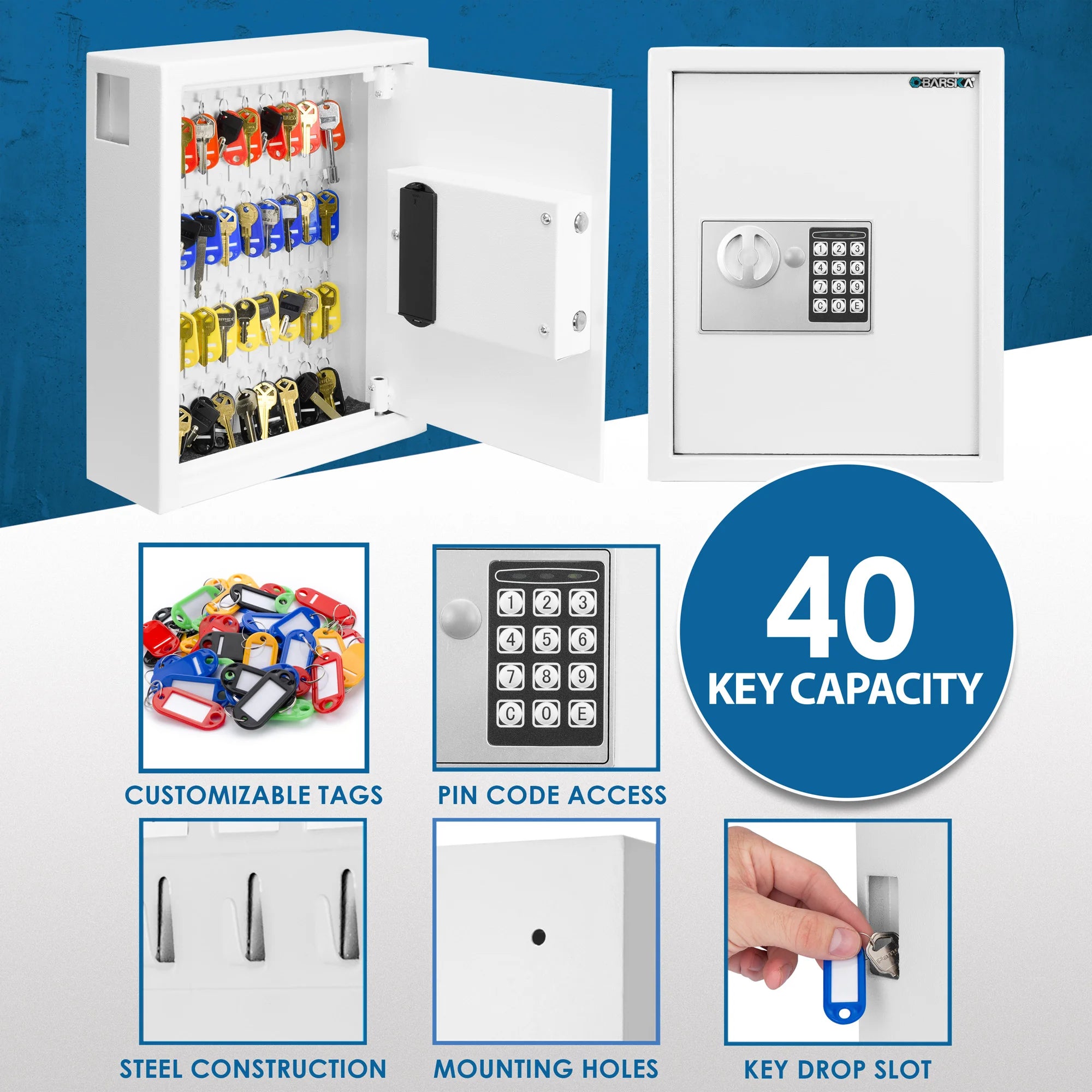 40 Capacity Fixed Position Key Cabinet Digital Keypad Wall Safe | AX13 ...