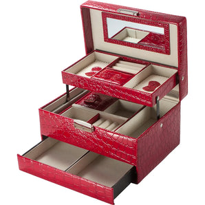 Cheri Bliss Portable Faux Red Croc Embossed Jewelry Box with Drawer, Key Lock, and Carry Handle | BF11976