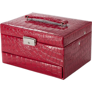 Cheri Bliss Portable Faux Red Croc Embossed High Quality Jewelry Storage Box with Drawer, Key Lock and Carry Handle, Includes Mirror, Ring Roll and Earring Holders