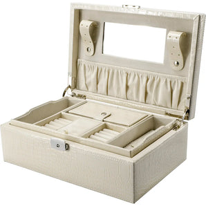 Cheri Bliss Faux Cream Croc Embossed Jewelry Box with Drawer, Key Lock, and Carry Handle | BF12504