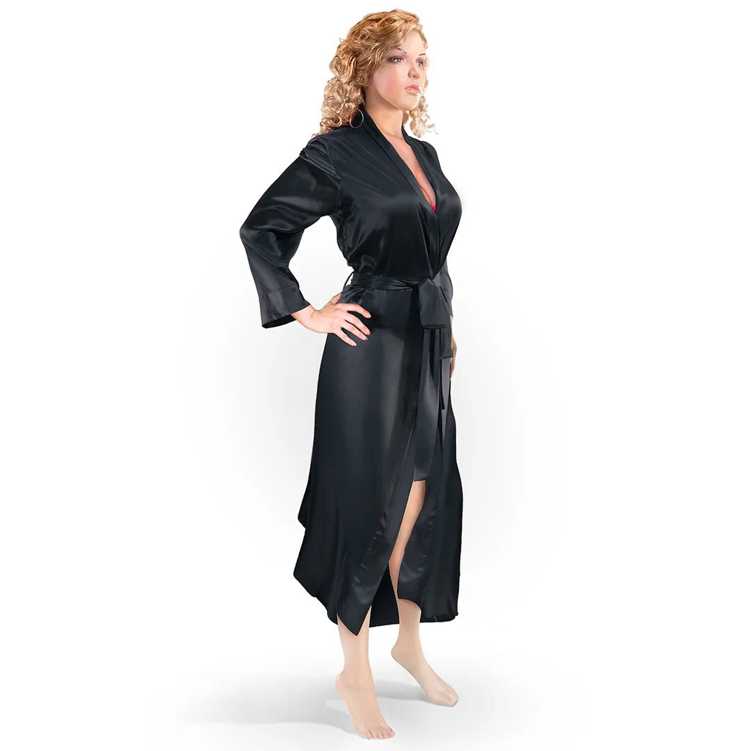 Savoy Robe Aus Vio 100% Natural Charmeuse Silk Luxurious Satin Robe, Medium, Blac ...