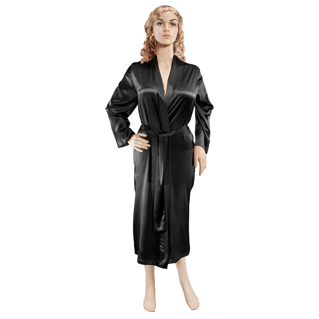 Savoy Robe Aus Vio 100% Natural Charmeuse Silk Luxurious Satin Robe, Medium, Blac ...