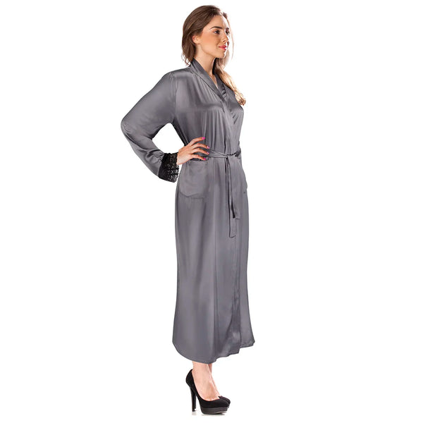 Aus Vio 100% Natural Charmeuse Silk Luxurious Satin Robe with