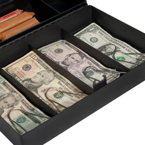 Cash Box & Six Compartment Tray, Four Bill Holder