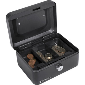 Reskal Metal Cash Box With Removable Tray - 9x20x16 Cm, Grey Sandblasted Finish, Carry Handle