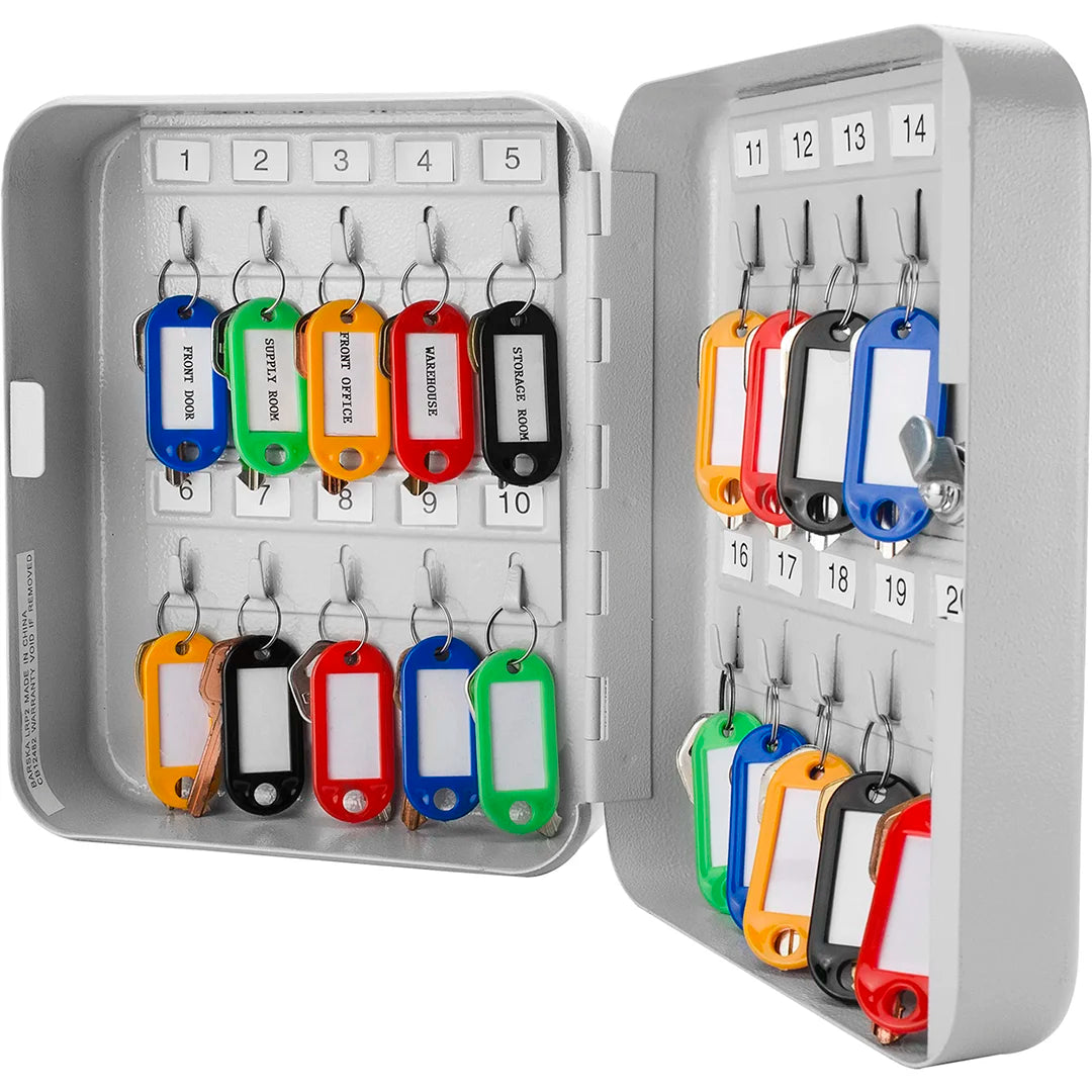 20 Capacity Fixed Position Key Cabinet with Key Lock, Grey