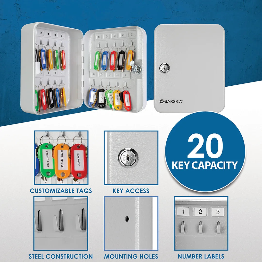 20 Capacity Fixed Position Key Cabinet with Key Lock, Grey | CB12482 ...