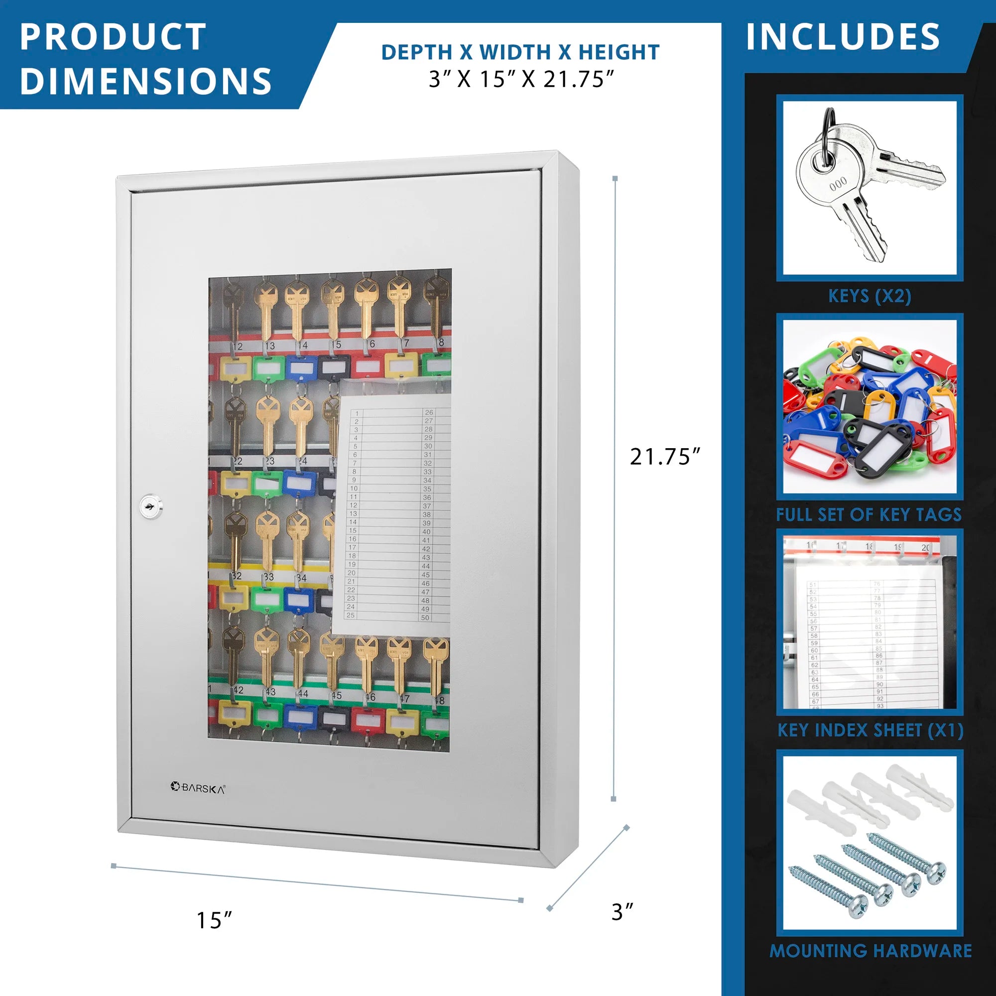 50 Capacity Adjustable Key Cabinet with Glass Door | CB12950 – Barska