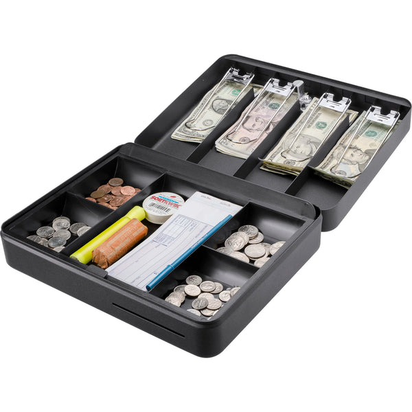 Fold Out Cash Box with Five Compartment Tray, Bill Holder, and