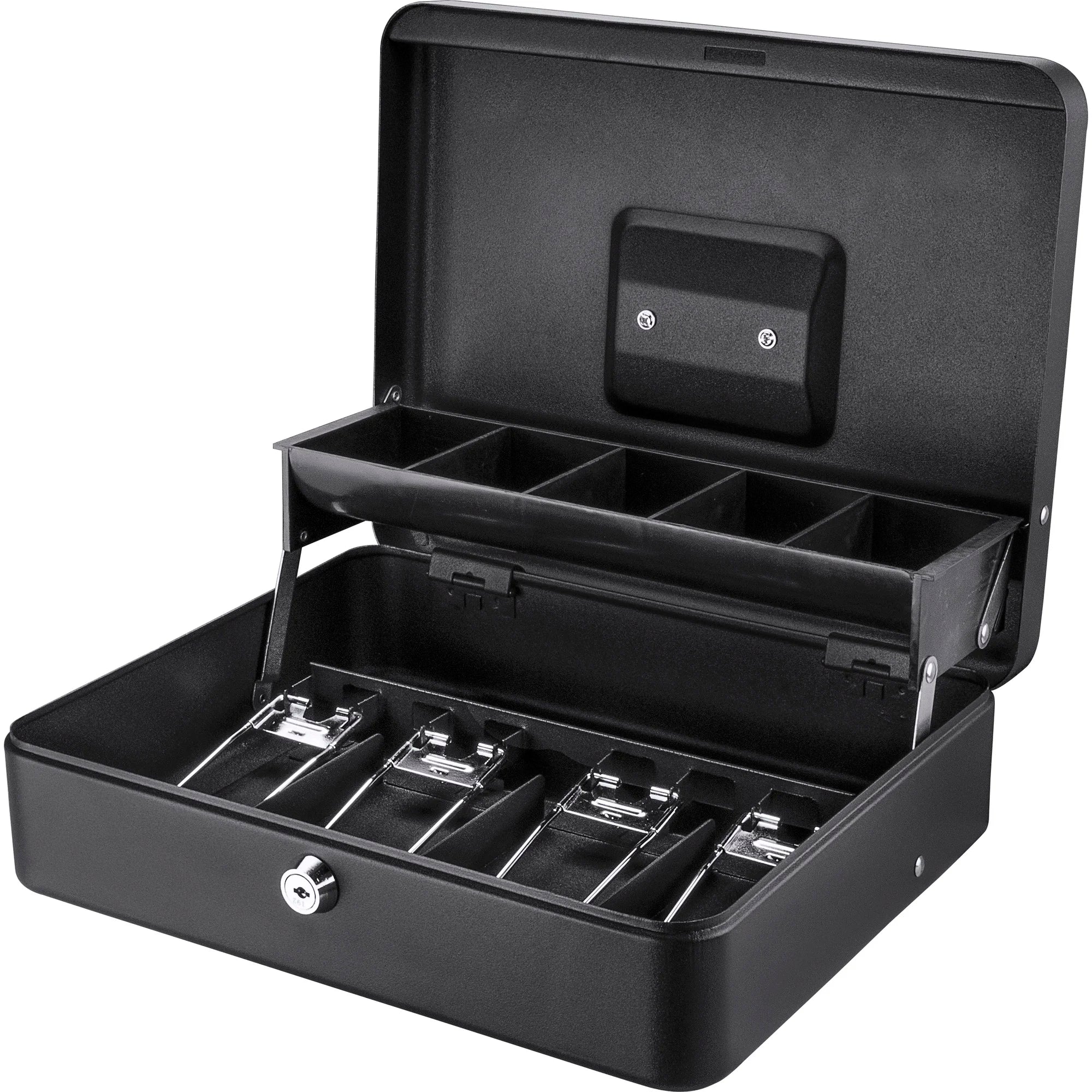 Cash Chest Cash Box with Coin Trays and Bill Holder with Key Lock | CB13054 – Barska