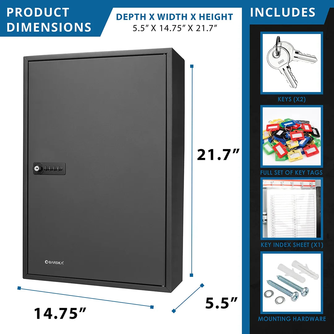 Adjustable Table Key 200 Capacity Adjustable Key Cabinet with Combination & Key Lock, Black ...