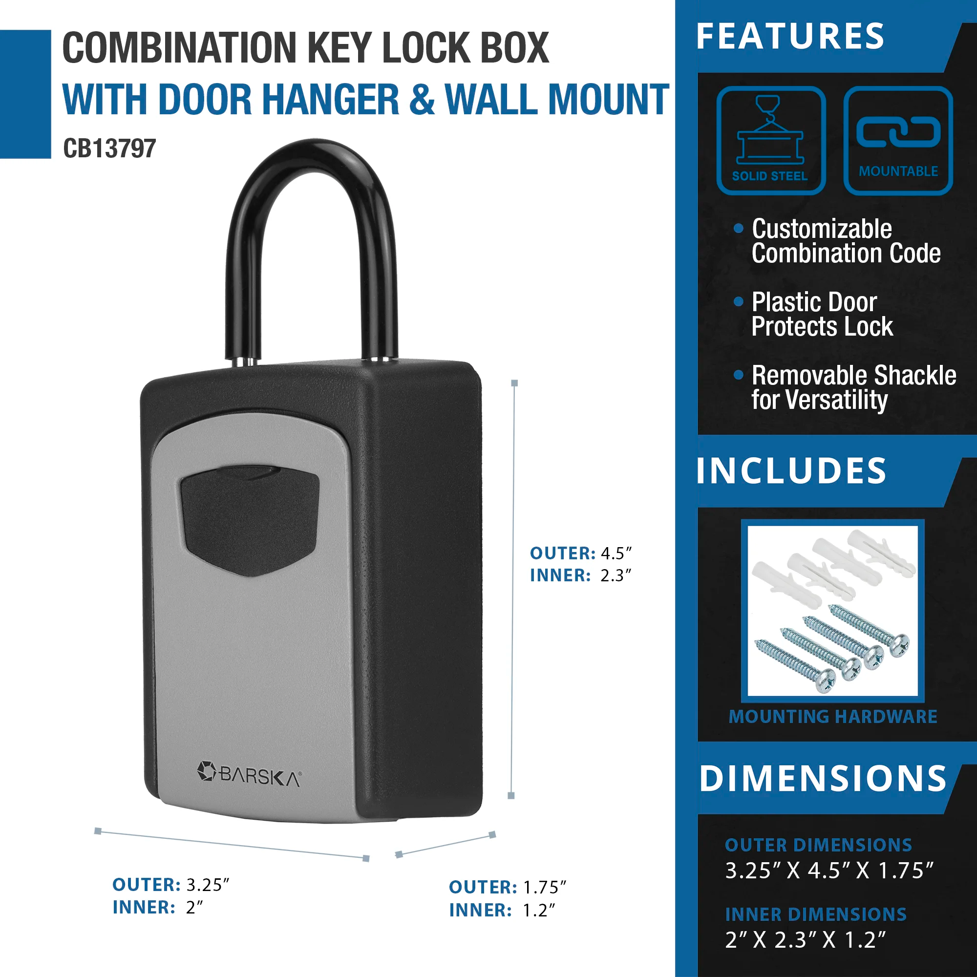 Combination Key Lock Box with Door Hanger and Wall Mount | CB13797 – Barska