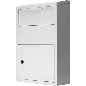 White Large Drop Box Wall Mounted Locking Mail Box with Key and Combination Lock White Large Drop Box Wall Mounted Locking Mail Box with Key and Combination Lock